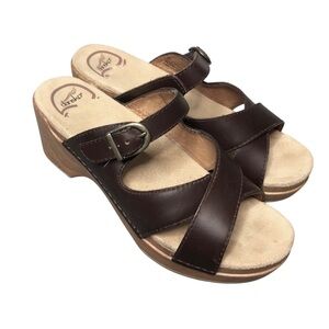 Dansko Y2K Slip On Slide Clog Shoe Sz 37 Brown Leather Platform Retro Casual